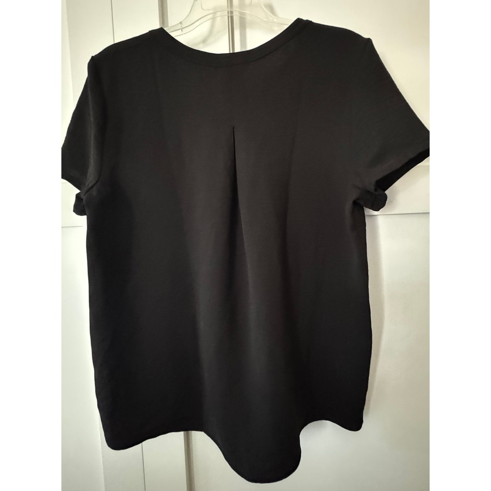 Hilary Radley Womens Black Short Sleeve Split Neck Henley Blouse Top Small NWT - Picture 12 of 12